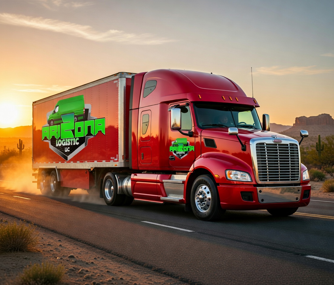 Green Semi on Highway